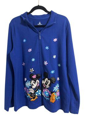 Disney Parks Mickey Minnie Embroidered Floral Jacket Blue XL